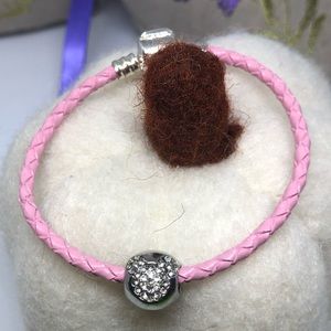 6” inches Pink Leather Charm Bracelet Charm Beads